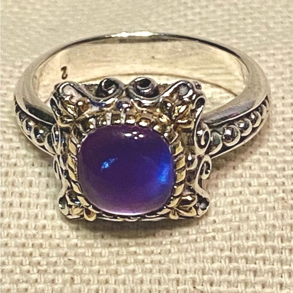 Konstantino Sterling Silver and 18K Gold Amethyst Cabochon Ring - Picture 1 of 12